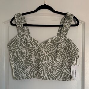 Leaf-Print Sage Green Cropped Tank Top